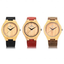 SKONE 9435G MALE WOODEN QUARTZ WATCH LEATHER BAND CONCISE DIAL 3ATM WRISTWATCH (RED)