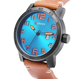 CURREN 8254 MALE QUARTZ WATCH CALENDAR LEATHER BAND 3ATM MEN WRISTWATCH (BLUE AND ORANGE)
