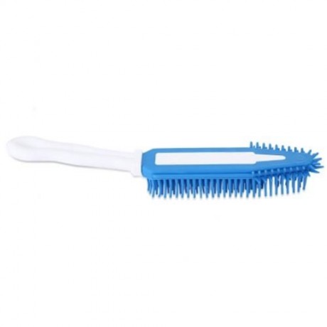 PET DOG CAT BRISTLE BATH BRUSH COMB DEPLITATION SILICONE STICKY HAIR TOOL (BLUE)