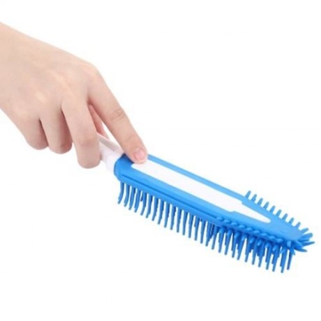 PET DOG CAT BRISTLE BATH BRUSH COMB DEPLITATION SILICONE STICKY HAIR TOOL (BLUE)
