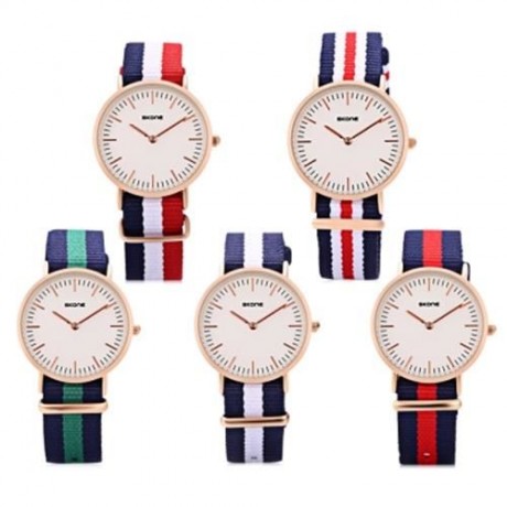 SKONE 6165L FEMALE QUARTZ WATCH DAILY WATERPROOF CONCISE STYLE NYLON BAND JAPAN MOVT WRIST