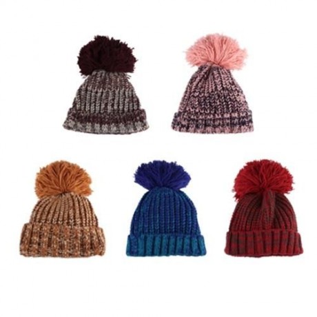 CHIC POM POM EMBELLISHED KNITTED HAT FOR CHILD (COFFEE)