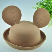 CUTE CARTOON MOUSE EAR SHAPE DECORATED FELT HAT FOR WOMEN (KHAKI)