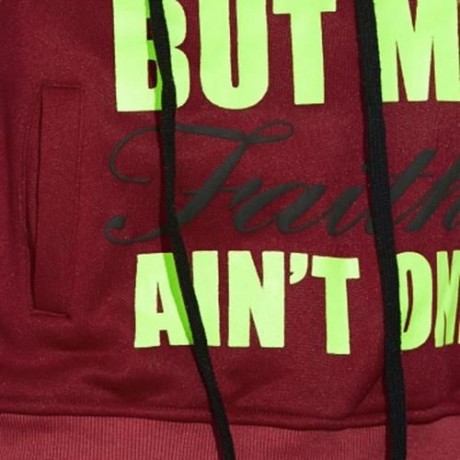 CASUAL HOODED LONG SLEEVE DRAWSTRING LETTER PRINT HOODIE FOR LADIES (CLARET)