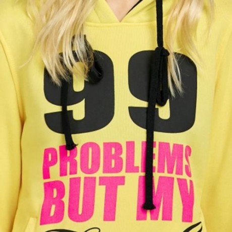 CASUAL HOODED LONG SLEEVE DRAWSTRING LETTER PRINT HOODIE FOR LADIES (YELLOW)