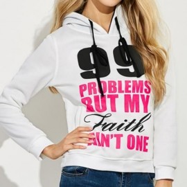 CASUAL HOODED LONG SLEEVE DRAWSTRING LETTER PRINT HOODIE FOR LADIES (WHITE)