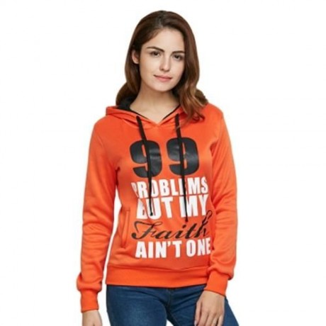 CASUAL HOODED LONG SLEEVE DRAWSTRING LETTER PRINT HOODIE FOR LADIES (DARKSALMON)