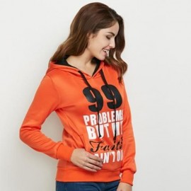 CASUAL HOODED LONG SLEEVE DRAWSTRING LETTER PRINT HOODIE FOR LADIES (DARKSALMON)