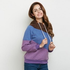 FASHION HOODED LONG SLEEVE DRAWSTRING COLOR BLOCK HOODIE FOR LADIES (PURPLE)