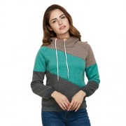 FASHION HOODED LONG SLEEVE DRAWSTRING COLOR BLOCK HOODIE FOR LADIES (DEEP GRAY)