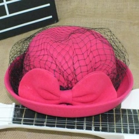 CHIC VOILE AND BOWKNOT DECORATED FELT HAT FOR WOMEN (COLOR ASSORTED)