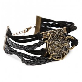 Fashionable Cartoon Animal Wolf Letter Decoration Unisex Multilayer Weave Alloy Rope Brace