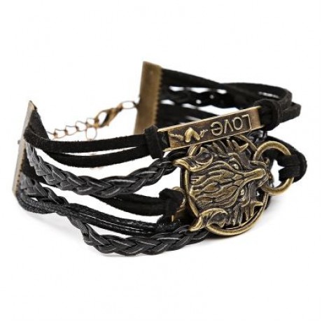 Fashionable Cartoon Animal Wolf Letter Decoration Unisex Multilayer Weave Alloy Rope Brace