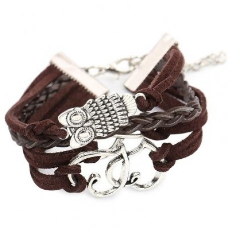 Cartoon Animal Owl Love Heart Figure 8 Decoration Unisex Multilayer Weave Alloy Rope Brace