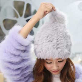 SWEET FUZZY BALL EMBELLISHED DOWNY HAT FOR WOMEN (GRAY)