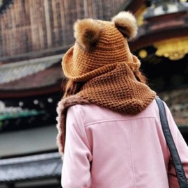 CHIC BRAID PATTERN FAUX FUR AND HEMMING DECORATED KNITTED HAT FOR WOMEN (COFFEE)