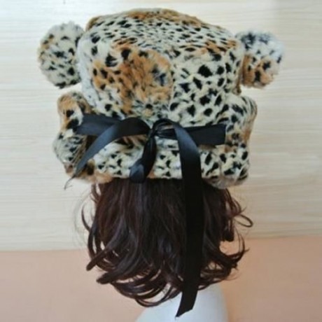 CHIC FAUX FUR AND RIBBONS LACING DECORATED LEOPARD PATTERN HAT FOR WOMEN (LEOPARD)