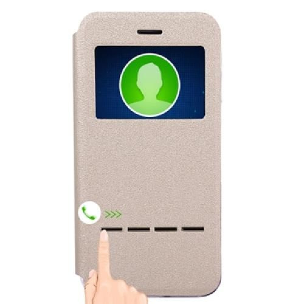 VIEW WINDOW FULL PROTECTIVE CASE COVER SMART METAL SLIDING ANSWER FOR IPHONE 7 (CHAMPAGNE 