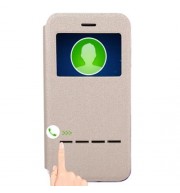 VIEW WINDOW FULL PROTECTIVE CASE COVER SMART METAL SLIDING ANSWER FOR IPHONE 7 (CHAMPAGNE 