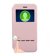 VIEW WINDOW FULL PROTECTIVE CASE COVER SMART METAL SLIDING ANSWER FOR IPHONE 7 (ROSE GOLD)