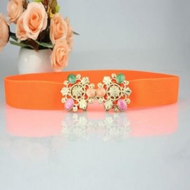 VINTAGE ARTIFICIAL GEM DECORATED METAL BUCKLE FLUORESCENCE COLOR ELASTIC BELT FOR WOMEN (C