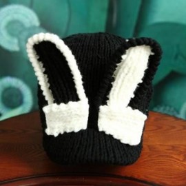 CUTE RABBIT EAR SHAPE DECORATED KNITTED BASEBALL CAP FOR WOMEN (BLACK)