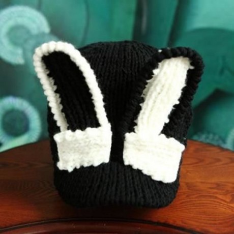 CUTE RABBIT EAR SHAPE DECORATED KNITTED BASEBALL CAP FOR WOMEN (BLACK)
