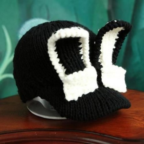 CUTE RABBIT EAR SHAPE DECORATED KNITTED BASEBALL CAP FOR WOMEN (BLACK)