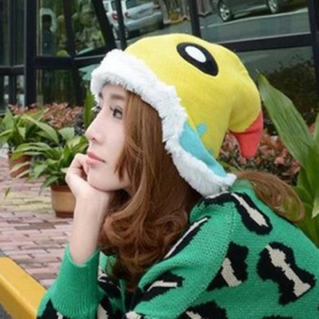 CUTE PARROT SHAPE DESIGN FUZZY KNITTED HAT FOR WOMEN (COLOR ASSORTED)