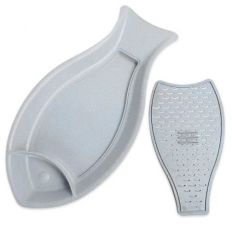 FISH SHAPE WHEAT STRAW DUMPLING DISH WITH SEASONING PLATE (BLUE)
