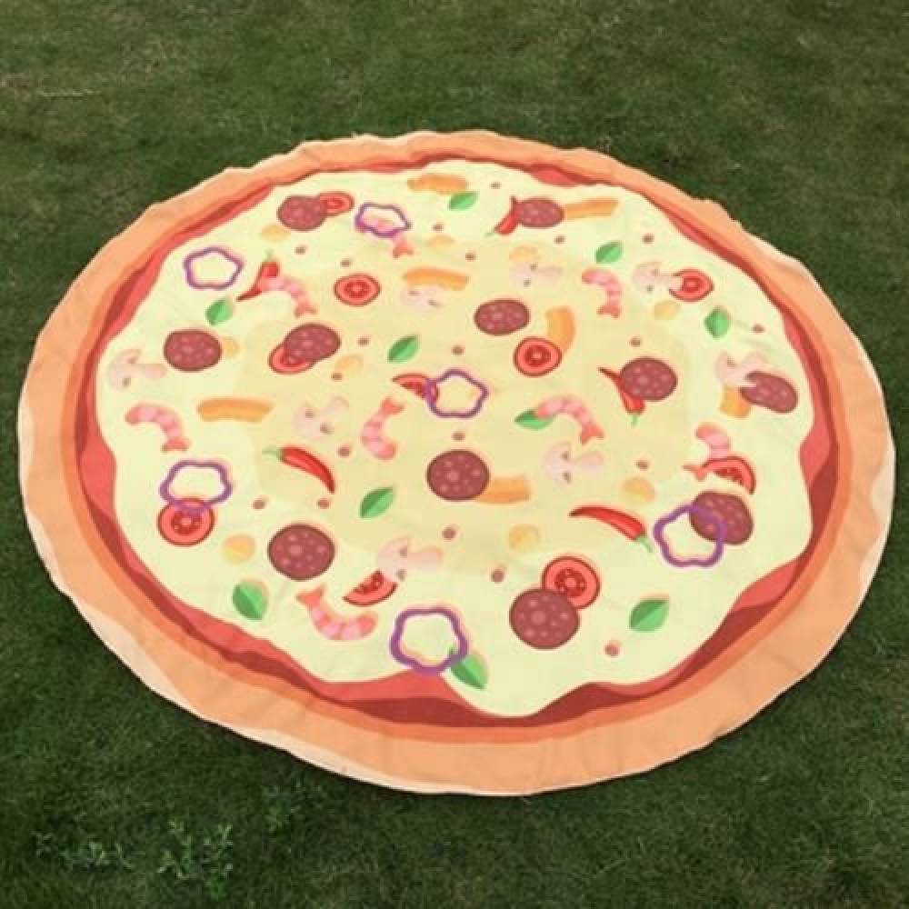 CHRISTMAS CHILLIES SEAFOOD PIZZA PRINT ROUND BEACH THROW (LIGHT YELLOW)