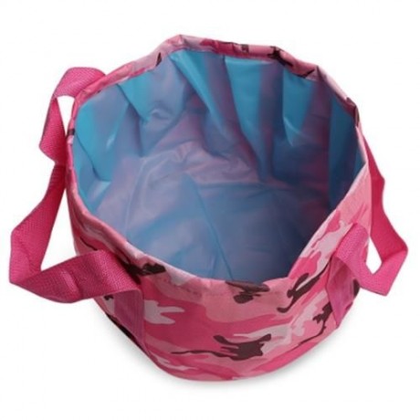 OUTDOOR PORTABLE LIGHTWEIGHT WASH BASIN FOLDING BAG (ROSE RED)