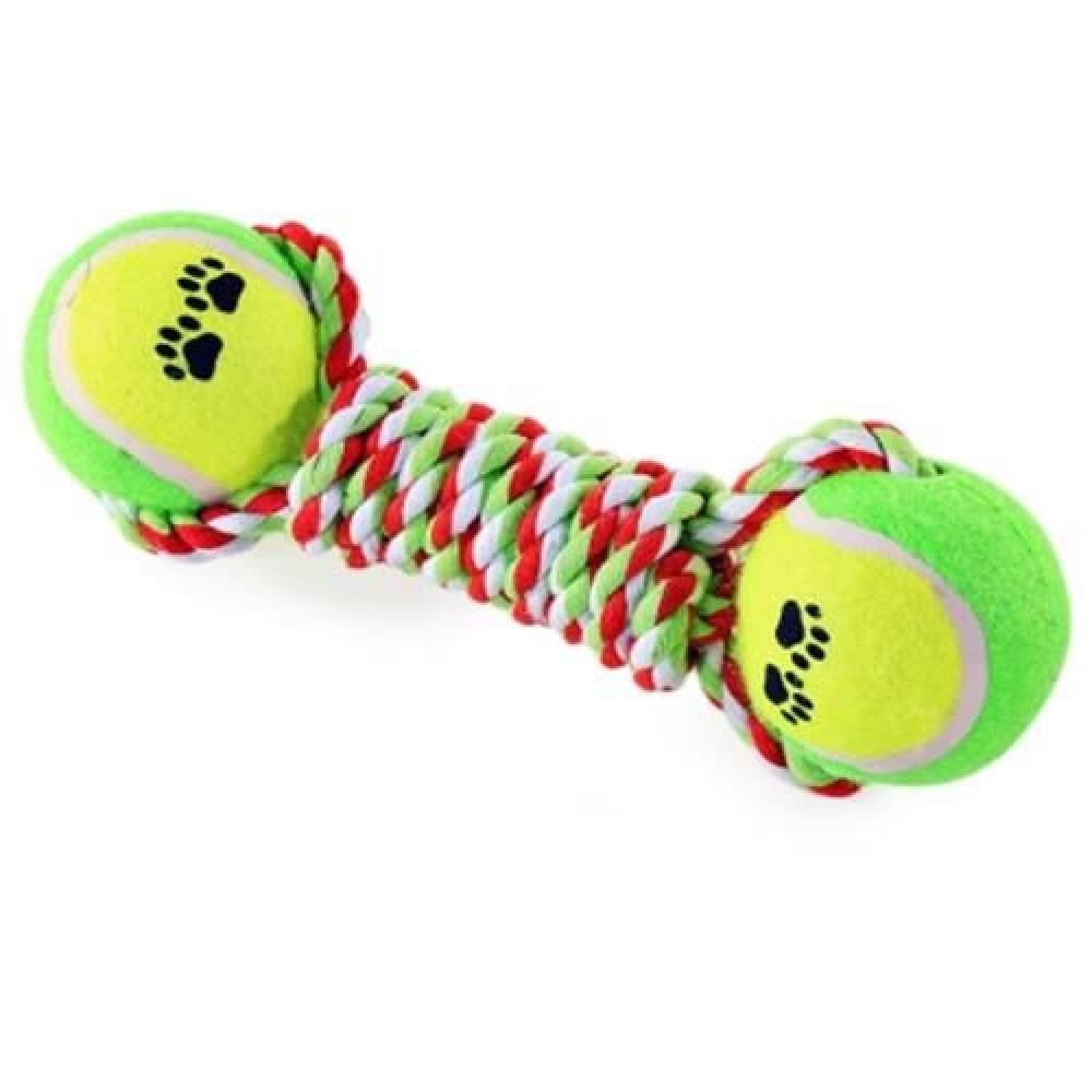 COTTON KNOT ROPE DOG CHEW TRAINING PET TOY WITH TENNIS BALL (COLORMIX)