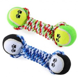 COTTON KNOT ROPE DOG CHEW TRAINING PET TOY WITH TENNIS BALL (COLORMIX)