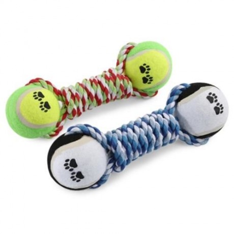 COTTON KNOT ROPE DOG CHEW TRAINING PET TOY WITH TENNIS BALL (COLORMIX)