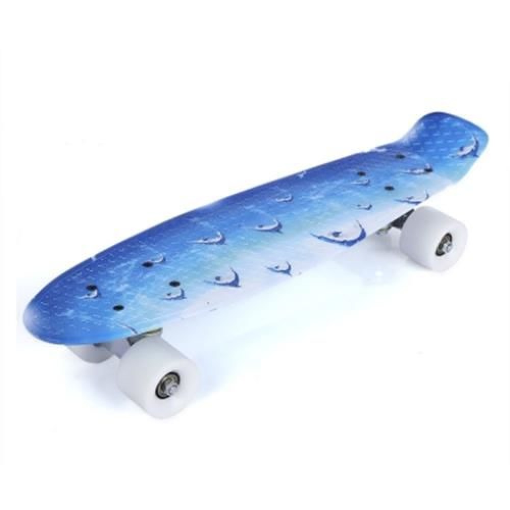 22 INCH DOLPHIN PATTERN FOUR-WHEEL STREET LONG PLASTIC FISH SKATEBOARD (BLUE)