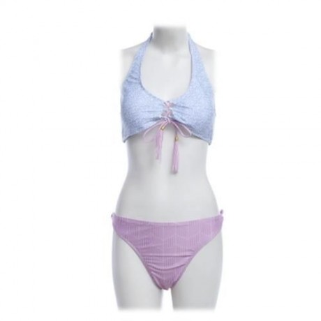 SEPARATED NECK HANGING BACKLESS SEXY ADJUSTABLE FRONT CHEST STRAP BIKINI SWIMWEAR SET (COL