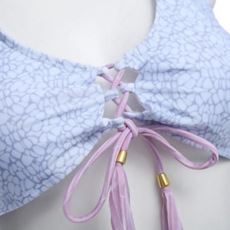 SEPARATED NECK HANGING BACKLESS SEXY ADJUSTABLE FRONT CHEST STRAP BIKINI SWIMWEAR SET (COL