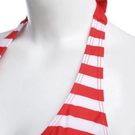 WOMEN BEACH SWIMMING SEXY STRIPED BIKINI SEPARATED SWIMSUIT (RED)