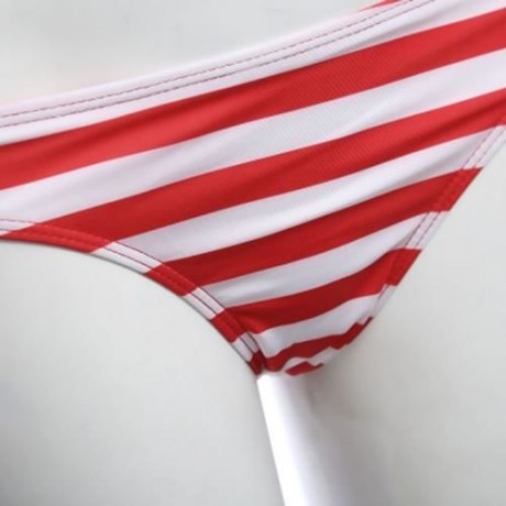 WOMEN BEACH SWIMMING SEXY STRIPED BIKINI SEPARATED SWIMSUIT (RED)