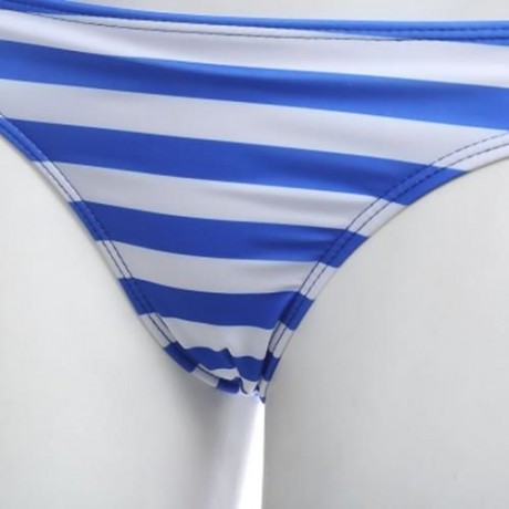 WOMEN BEACH SWIMMING SEXY STRIPED BIKINI SEPARATED SWIMSUIT (BLUE)