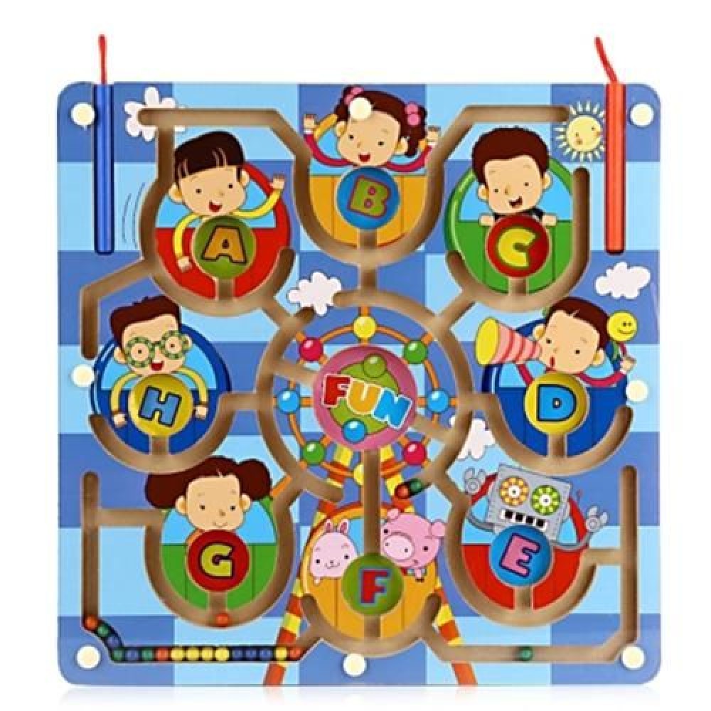 WOODEN FERRIS WHEEL MAGNETIC PEN LABYRINTH PUZZLE TOY (COLORMIX)
