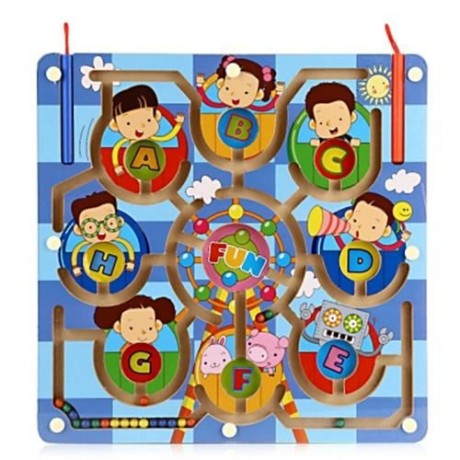 WOODEN FERRIS WHEEL MAGNETIC PEN LABYRINTH PUZZLE TOY (COLORMIX)