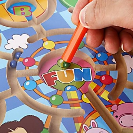 WOODEN FERRIS WHEEL MAGNETIC PEN LABYRINTH PUZZLE TOY (COLORMIX)