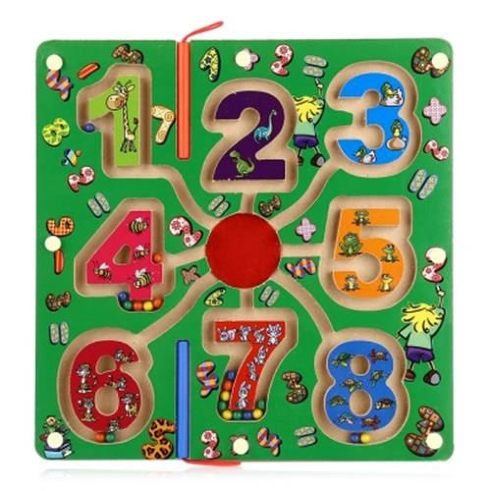 WOODEN NUMBER MAGNETIC PEN LABYRINTH PUZZLE TOY FOR KIDS (COLORMIX)