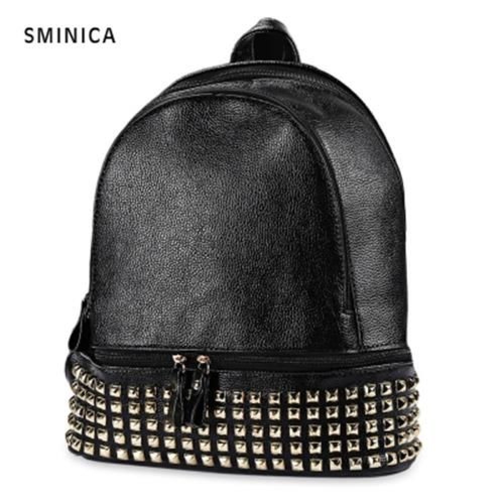 SMINICA EUROPE FASHION RIVET COLLEGE TRAVEL SHOULDER BAG LEISURE ELEGANT PU BACKPACK FOR W