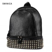 SMINICA EUROPE FASHION RIVET COLLEGE TRAVEL SHOULDER BAG LEISURE ELEGANT PU BACKPACK FOR W