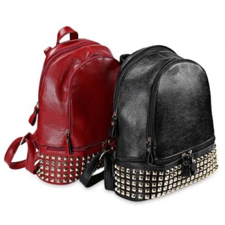 SMINICA EUROPE FASHION RIVET COLLEGE TRAVEL SHOULDER BAG LEISURE ELEGANT PU BACKPACK FOR W