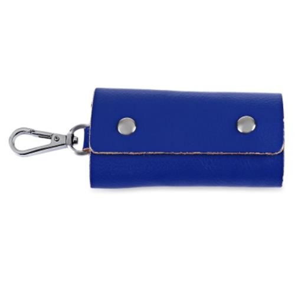 UNISEX CANDY COLORS SOFT LEATHER KEY CASE WITH SNAP HOOK (BLUE)