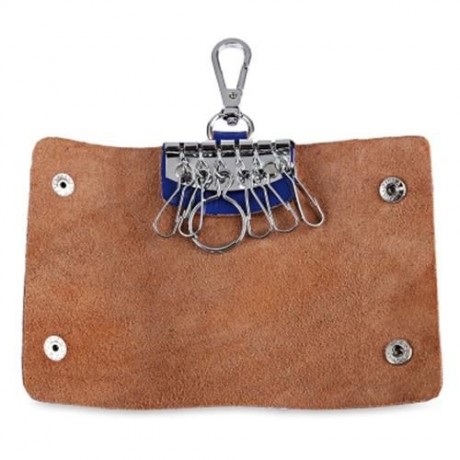 UNISEX CANDY COLORS SOFT LEATHER KEY CASE WITH SNAP HOOK (BLUE)